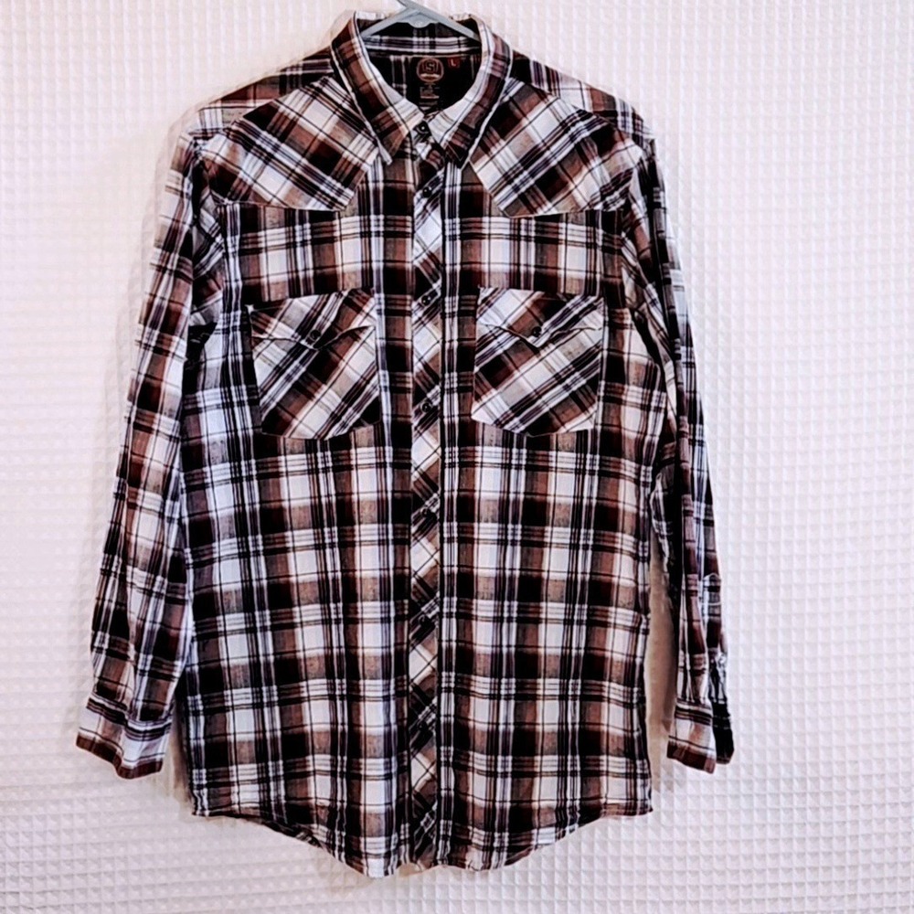 Sportier Shirt Men Plaid snap pearl onyx close Long Sleeve Western Casual Large
